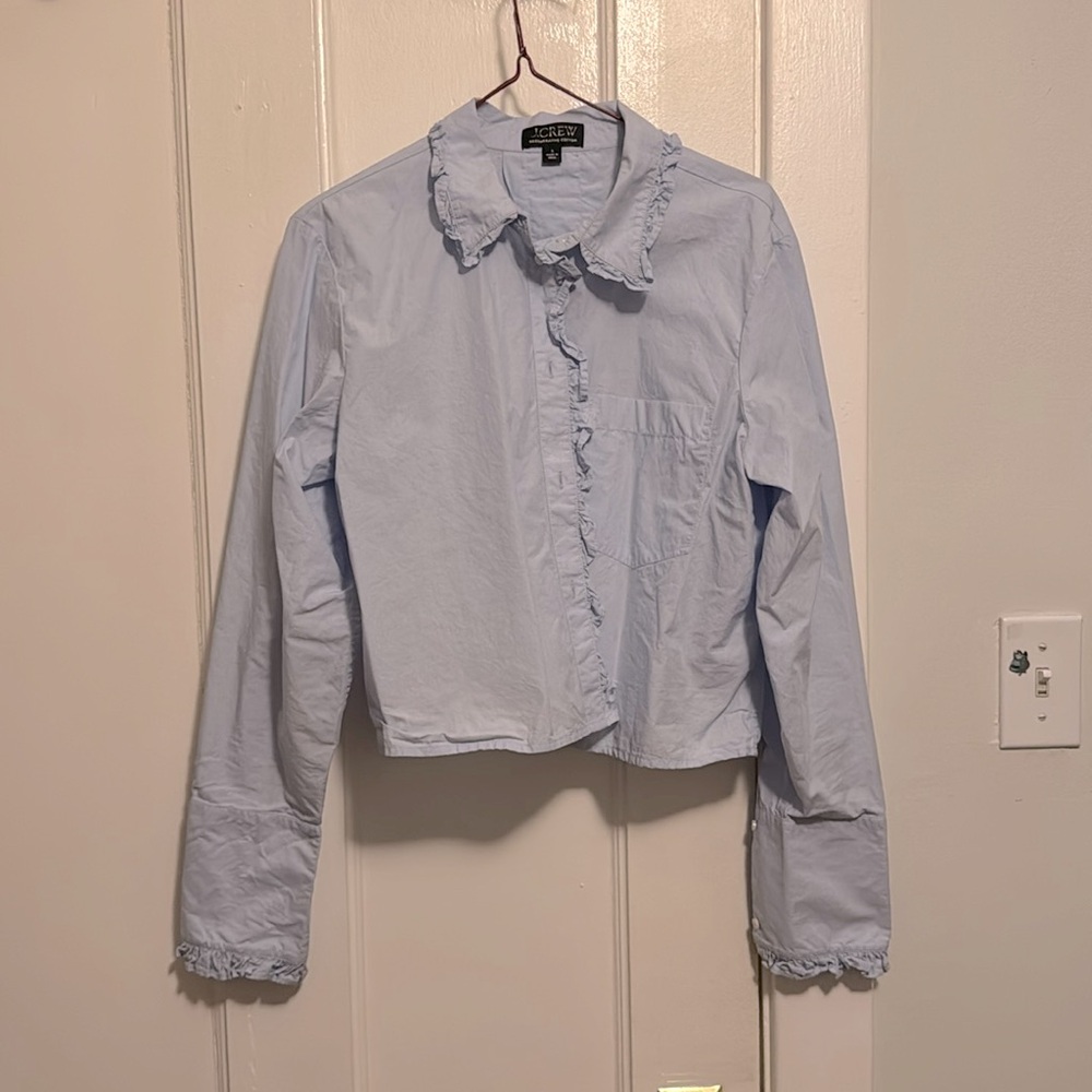 J. Crew Ruffle-trim button-up shirt in cotton poplin